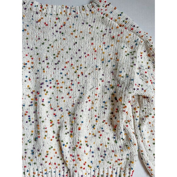 Women’s Colorful Confetti Dots Cable Knit Crew Neck Sweater Size Medium Cream - Picture 8 of 9